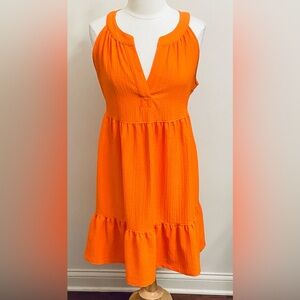 Calvin Klein Orange Sz 8 Preppy Coastal Boho Chic Belted Textured Summer Dress